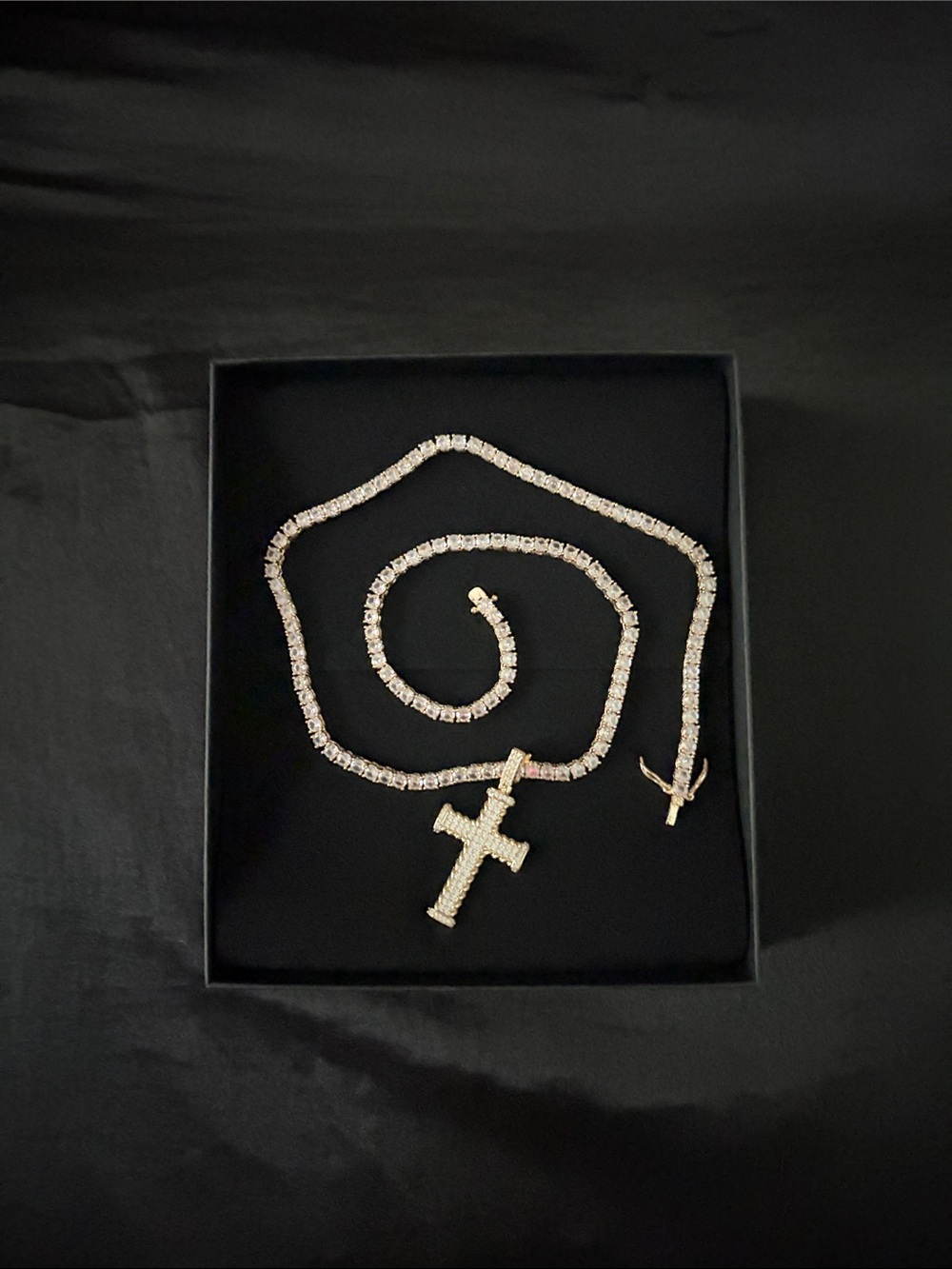 4mm Lab Diamond Tennis Chain with a Iced Out Cross Pendant